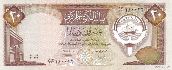 Кувейт 20 динаров образца 1980-1991 года UNC p16b