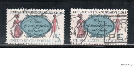 США-1966, (Мих. 907 х+у) , гаш. , Женские клубы (одиночка), 2 типа бумаги