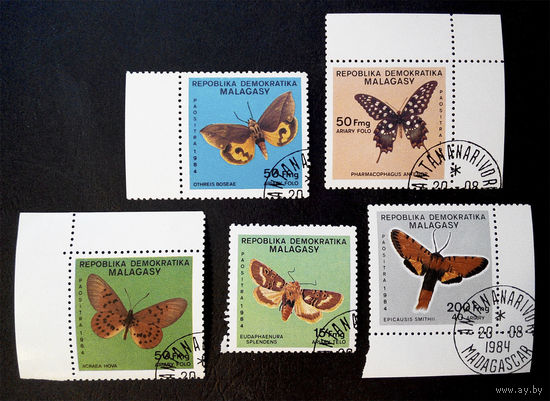 Мадагаскар 1984 г. Бабочки. Фауна, полная серия из 5 марок #0052-Ф1P11