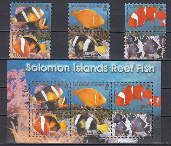 Фауна. Рыбы. Соломоны. 2001. 6 марок и 1 блок. Michel N 1056-1061, бл65 (14,0 е).