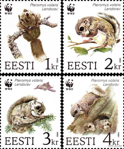 Обыкновеная летяга WWF Эстония 1994 год серия из 4-х марок