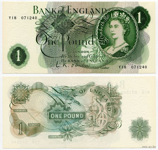 Великобритания. 1 фунт (образца 1960 года, P374a, подпись O'Brien, UNC)