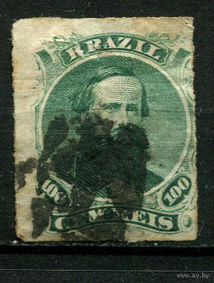 Бразилия - 1876/1877 - Император Бразилии Педру II - 100R - [Mi.34] - 1 марка. Гашеная.  (Лот 48BV)