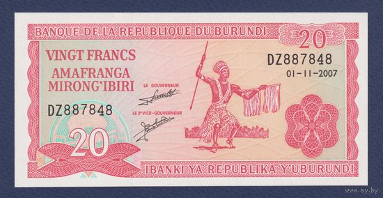 Бурунди, 20 франков 2007 г., P-27d, UNC