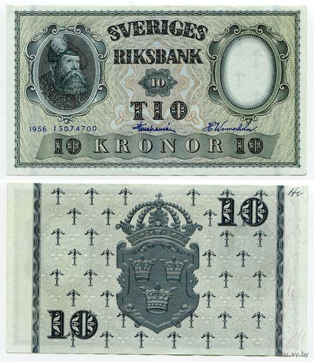Швеция. 10 крон (образца 1956 года, P43d, подпись 2, aUNC)