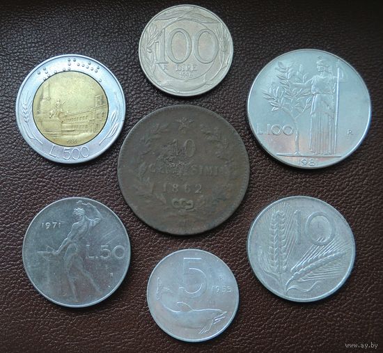 Лот из 7-ми монет Италии (1862-1996 гг.)
