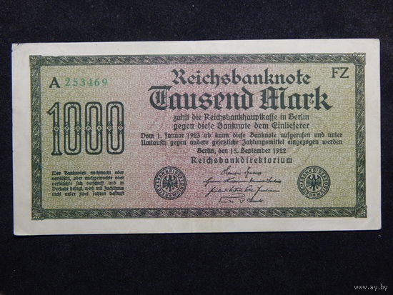 Германия 1000 марок 1922г.