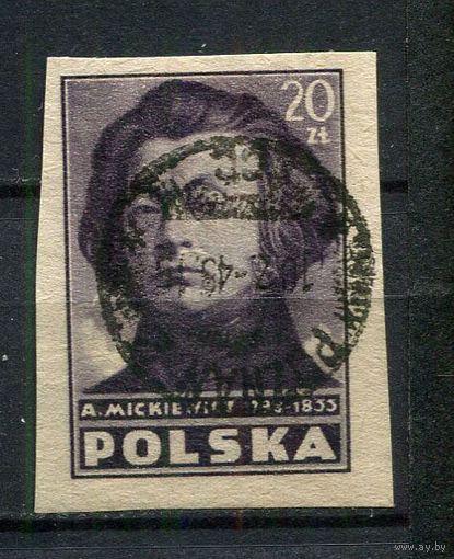 Польша - 1947 - Адам Мицкевич 20Zt - [Mi.470b] - 1 марка. Гашеная.  (Лот 64ER)-T7P24