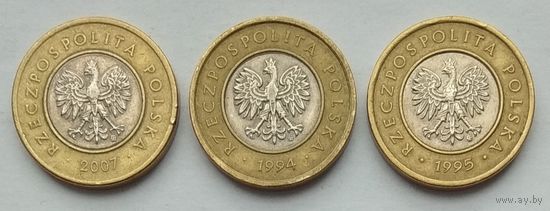 Польша 2 злотых 1994, 1995, 2007 гг. Цена за 1 шт.