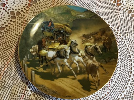 Тарелка коллекционная Лошади Повозка  в горах Швейцария