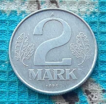 Германия (ГДР) 2 марки 1975 года. Монетный двор А, Берлин. UNC.