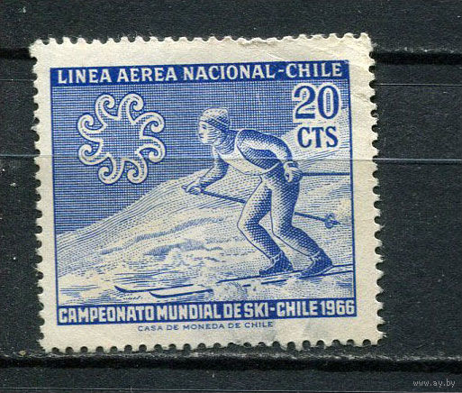 Чили - 1965 - Чемпионат мира по лыжам 20С - (есть тонкие места) - [Mi.638] - 1 марка. Чистая без клея.  (Лот 61EF)-T7P9