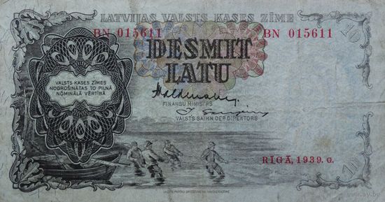 Латвия 10 латов 1938г. P#29(d)