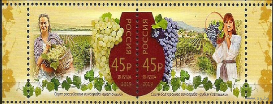 РОССИЯ 2019 2494-2495 Совместный выпуск Российской Федерации и Республики Болгария Виноделие **