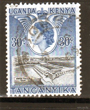 Британские колонии.Кения,Уганда,Танганьика.30с. Королева Елизавета II. Дамба.