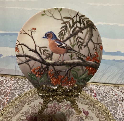 Тарелка коллекционная Синичка Птицы Рябина Германия винтаж