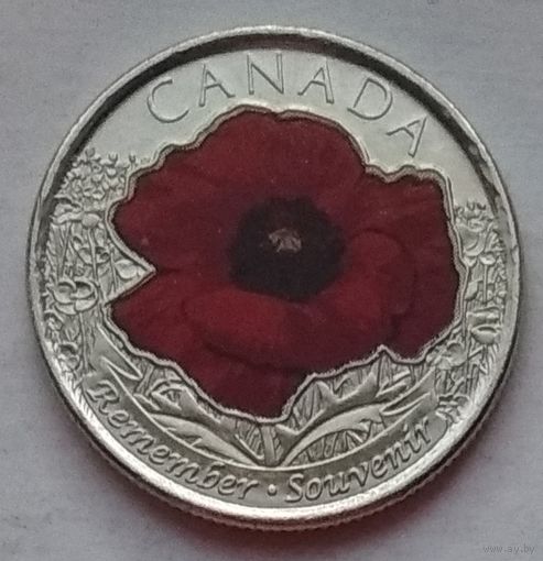 Канада 25 центов 2015 г. 100 лет стихотворению "На полях Фландрии". Цветная