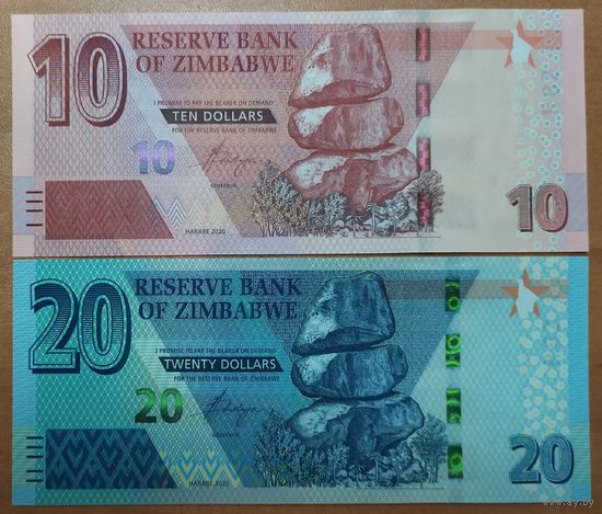 Набор 10 и 20 долларов 2020 года - Зимбабве - UNC