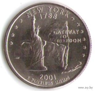 25 центов 2001 г. Нью-Йорк серия Штаты и Территории Двор D _UNC