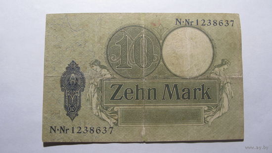 Германия Ro27b . 10 марок 1908 г. ( 7 цифр в номере )