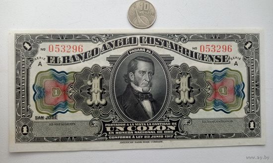 Werty71 Коста-Рика 1 колон 1917 UNC банкнота Редкая