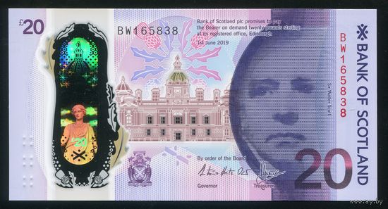 Шотландия 20 фунтов 2019 г. (Bank of Scotland). Полимер. UNC