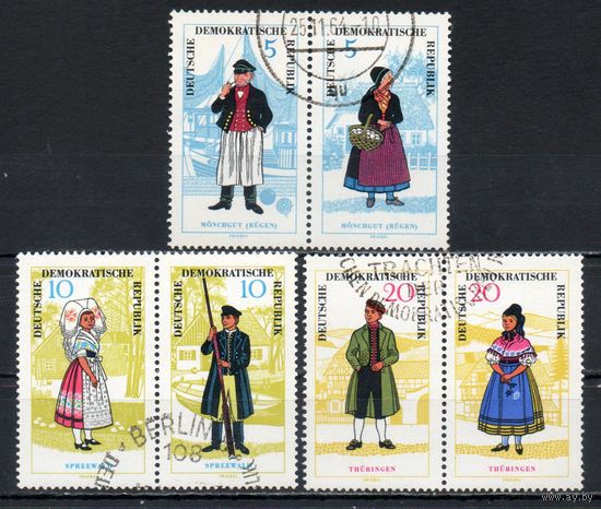 Народные костюмы ГДР 1964 год серия из 6 марок в сцепке
