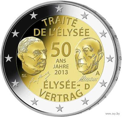 2 евро 2013 Германия A 50 лет подписания Елисейского договора UNC из ролла