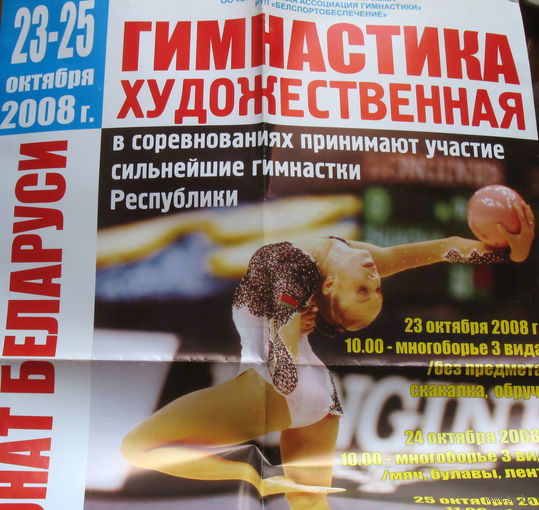 Плакат Гимнастика художественная  23-25 октября 2008 года. Чемпионат республики Беларусь.