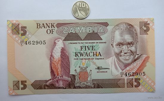 Werty71 Замбия 5 квача 1980 - 1988 UNC банкнота