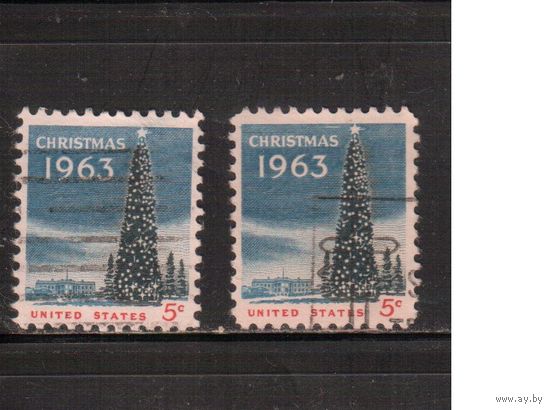 США-1963, (Мих.853 х+у) , гаш., Рождество (одиночка), разл. бумага