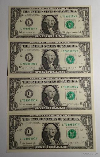 США 1 доллар 2009г Комплект 4 номера подряд  с L 70895294 V UNC Без обращения.