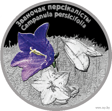 20 рублей 2014 Колокольчик персиколистный, серебро 999, эмаль.