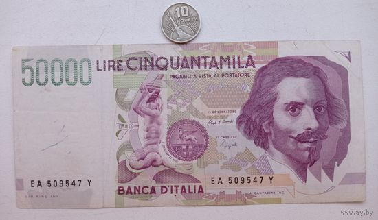 Werty71 Италия 50000 Лир 1992 Джованни Бернини банкнота