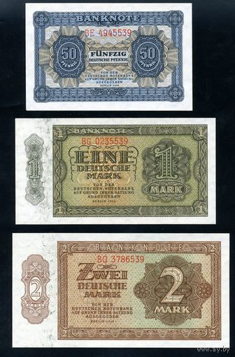 ГДР. Полный комплект, 9 банкнот 0,5-1000 Марок 1948 года. P8-P16, UNC