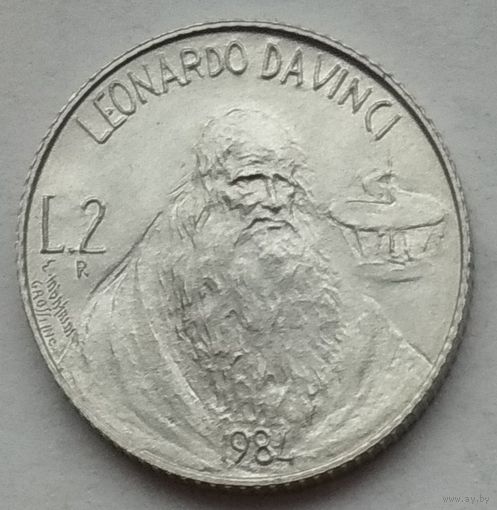 Сан-Марино 2 лиры 1984 г. Учёные. Леонардо Да Винчи. В холдере