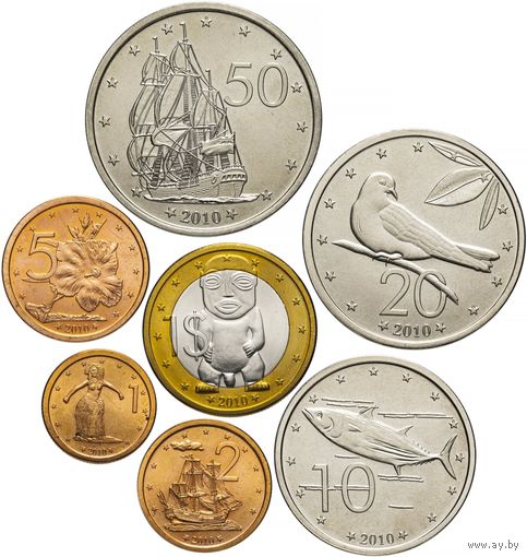 ОСТРОВА КУКА 2010 год. НАБОР 7 монет (1, 2, 5, 10, 20, 50 центов и 1 доллар). UNC