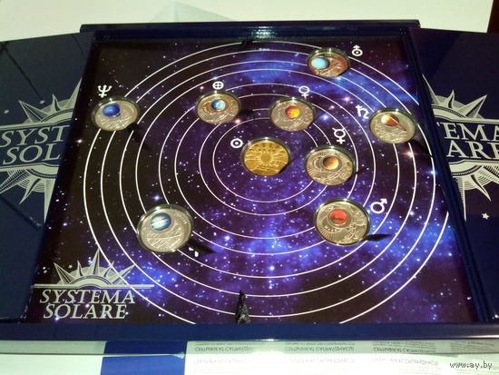 Solar System комплект серебряных монет "Сонечная сістэма" , Солнечная Система ,серебро , 9 монет ,  Солнце, Меркурий,  Венера,  Земля,  Марс,  Юпитер, Сатурн, Уран, Нептун.