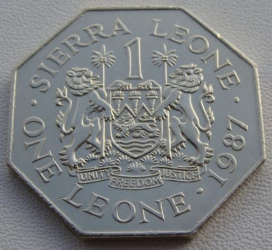 Сьерра - Леоне.  1 леоне 1987 год  KM#43