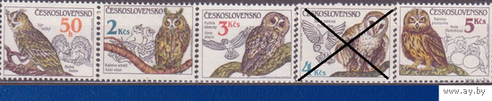 Чехословакия 1986  2875-9 (Мi) Совы Хищные птицы Фауна 5м чистые без накл **(ИН