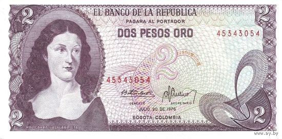 Колумбия 2 песо образца 1976 года UNC p413b