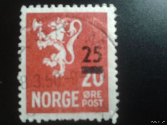 Норвегия 1949 герб, надпечатка