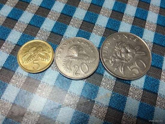 Набор монет Сингапура 5,20,50 центов 1986 ,1988 года 45