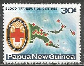Папуа Новая Гвинея. Красный крест. Карта страны. 1980г. Mi#396.