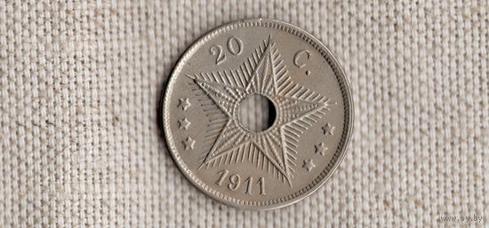 Бельгийское Конго 20 сантимов 1911 /редкая//FV/
