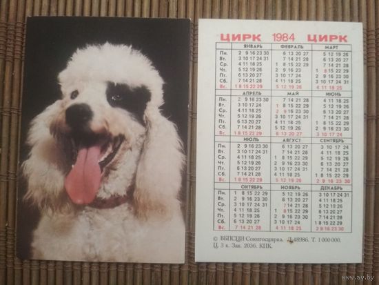 Карманный календарик.1984 год. Цирк. Собака