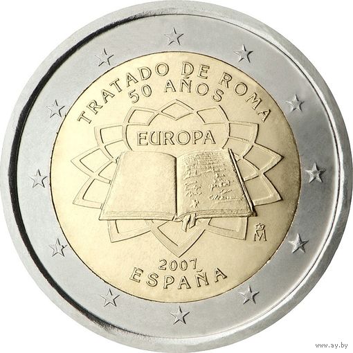 2 евро 2007 Испания 50-летие подписания Римского договора UNC из ролла