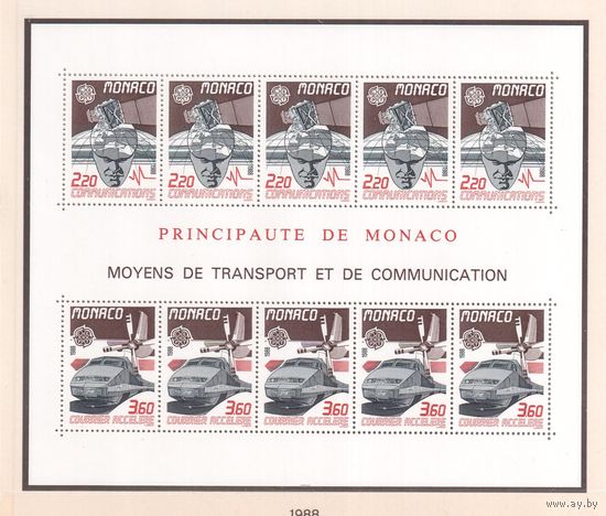 Монако-1988(Мих.Бл.39)  ** , Транспорт, Самолет, Европа СЕРТ