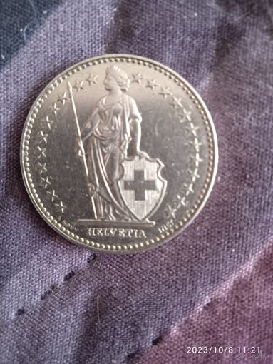 2 франка Швейцария 1992 год