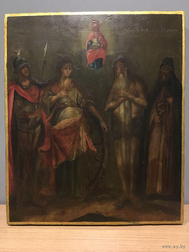 Икона Святая Великомученица Екатерина с Афонскими Святыми, 18 век.